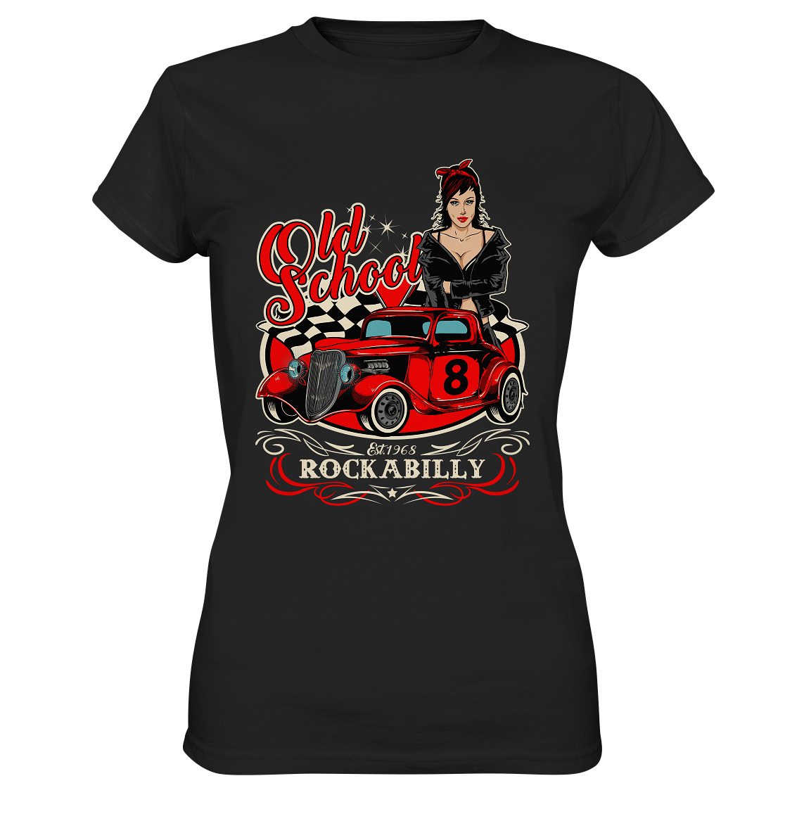 Ladies Premium T-Shirt mit Rockabilly Garage Vintage Retro Design „Old School“,