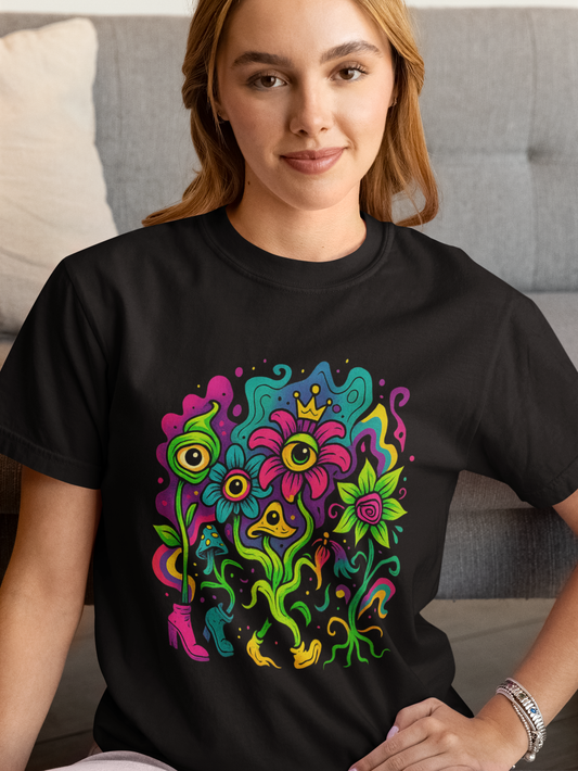 Psycho Flowers – 70s Flowertrip mit Pilzen & Vibes – Premium T-Shirt