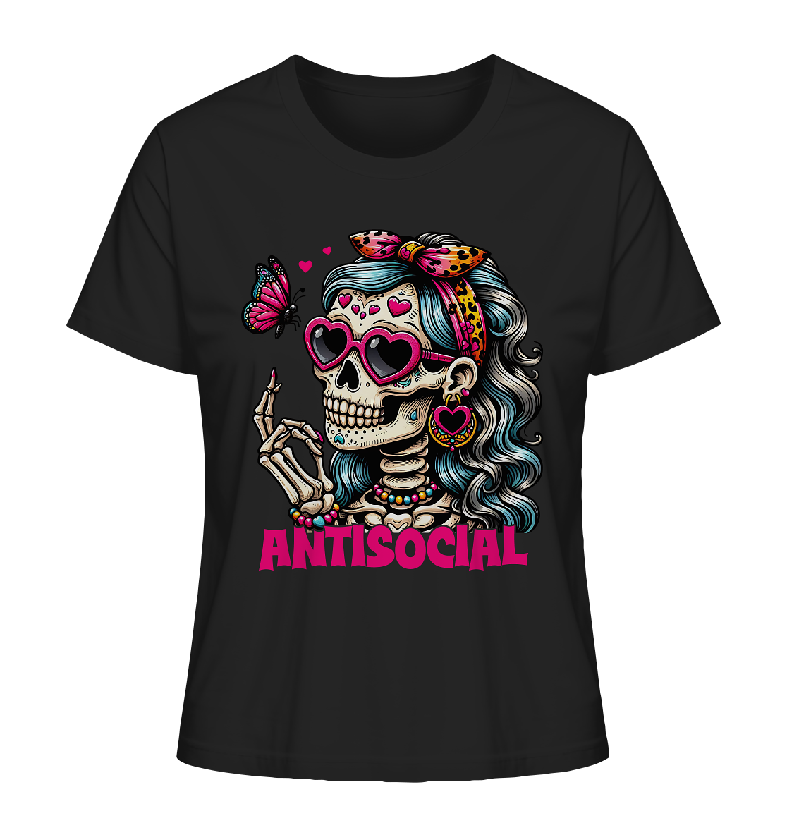 Skeleton Girl Antisocial - Ladies Organic T-Shirt