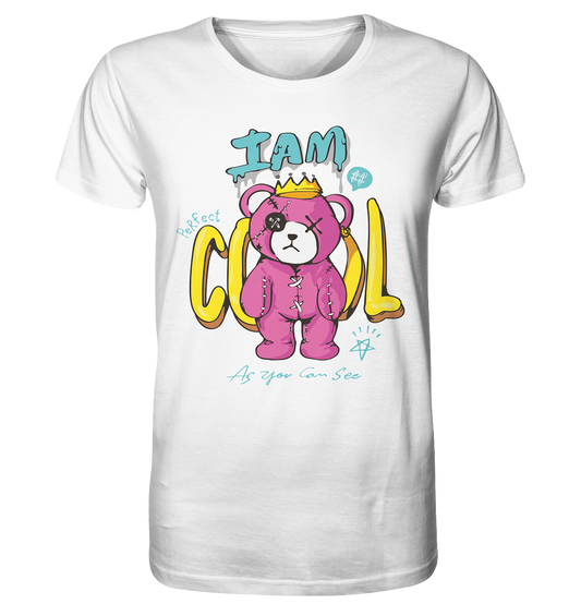 Weißes T-Shirt mit coolem Graffiti-Teddybär und Schriftzug „I am cool Teddy“