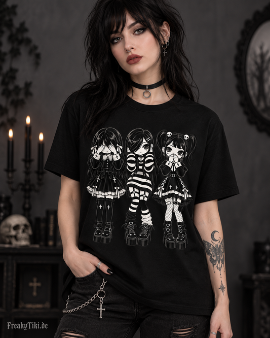 No Evil Ladies T-Shirt nichts sehen nichts hören nichts sprechen am Model