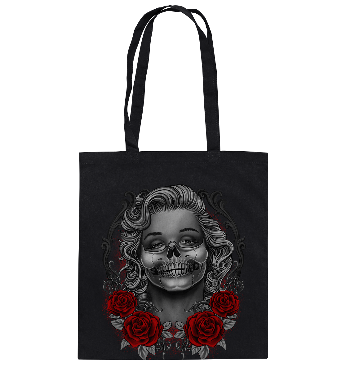 Monroses Skull. Tattoo und Rosen Gothic - Baumwolltasche