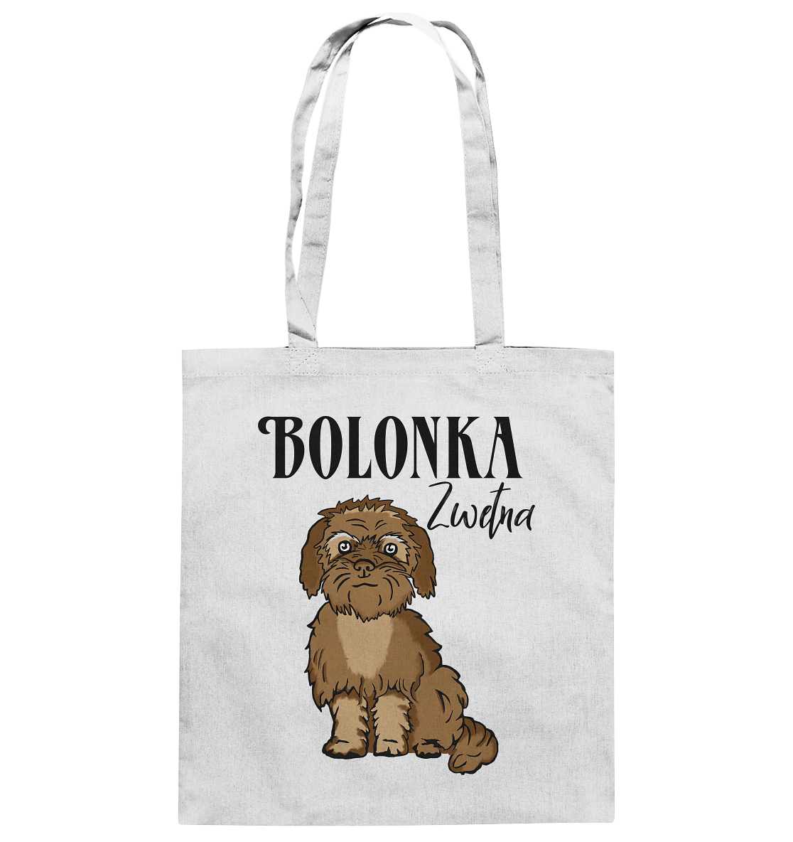 Naturweiße Baumwolltasche mit braunem Bolonka Zwetna Hundemotiv
