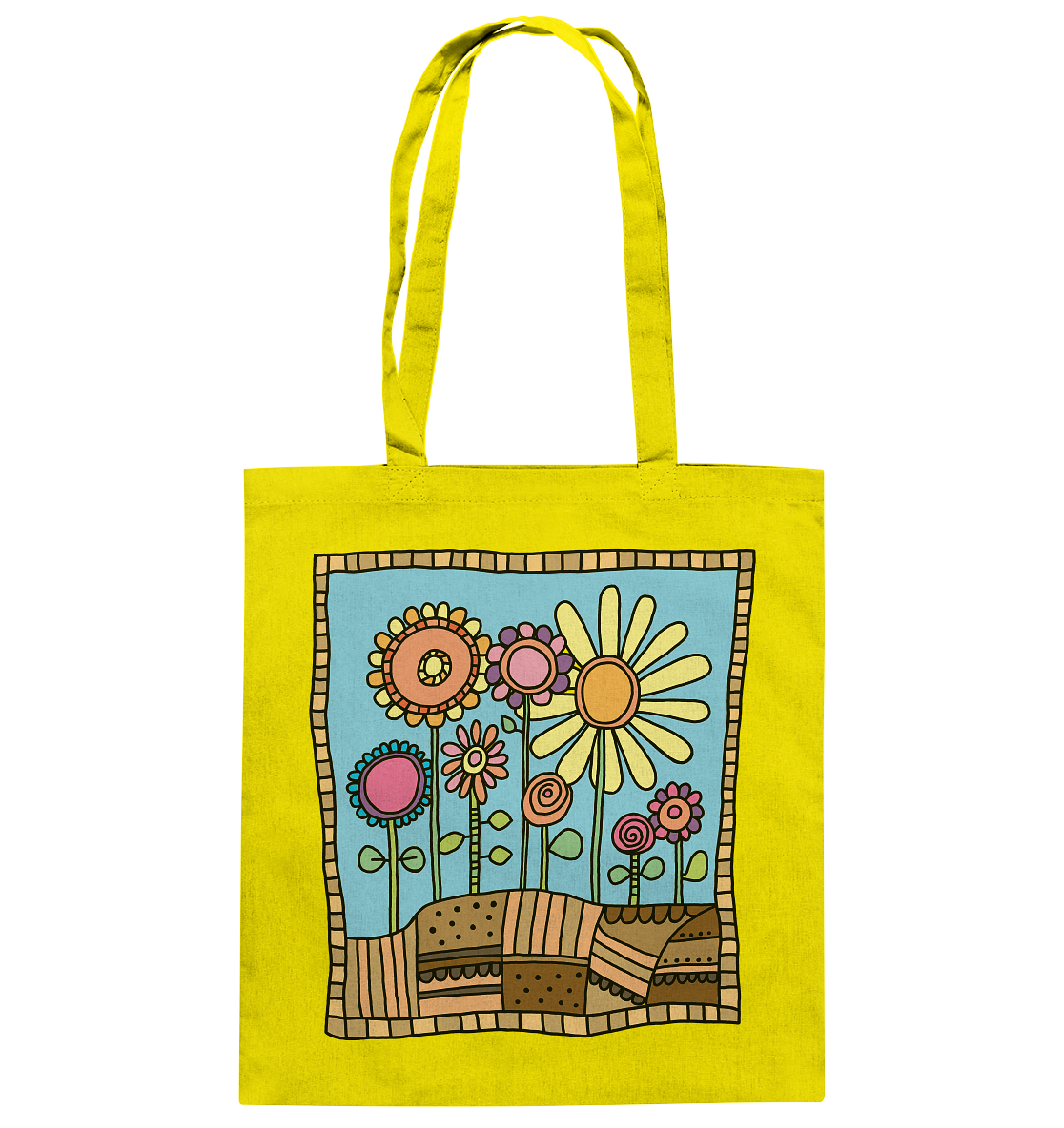 Blumenbeet mit Sommerblumen. Garten Gärtner - Baumwolltasche
