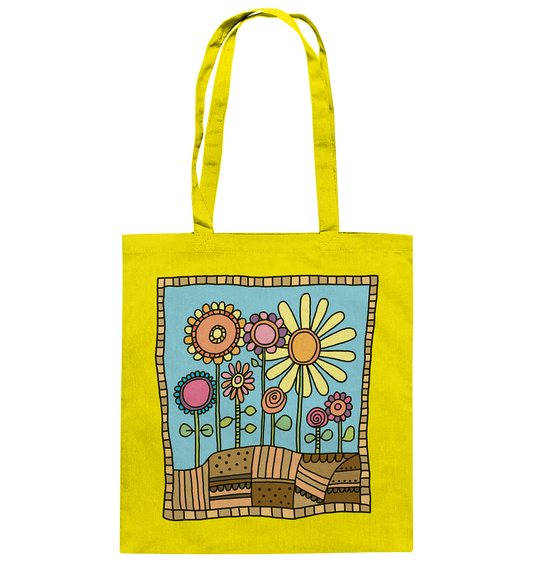 Blumenbeet mit Sommerblumen. Garten Gärtner - Baumwolltasche