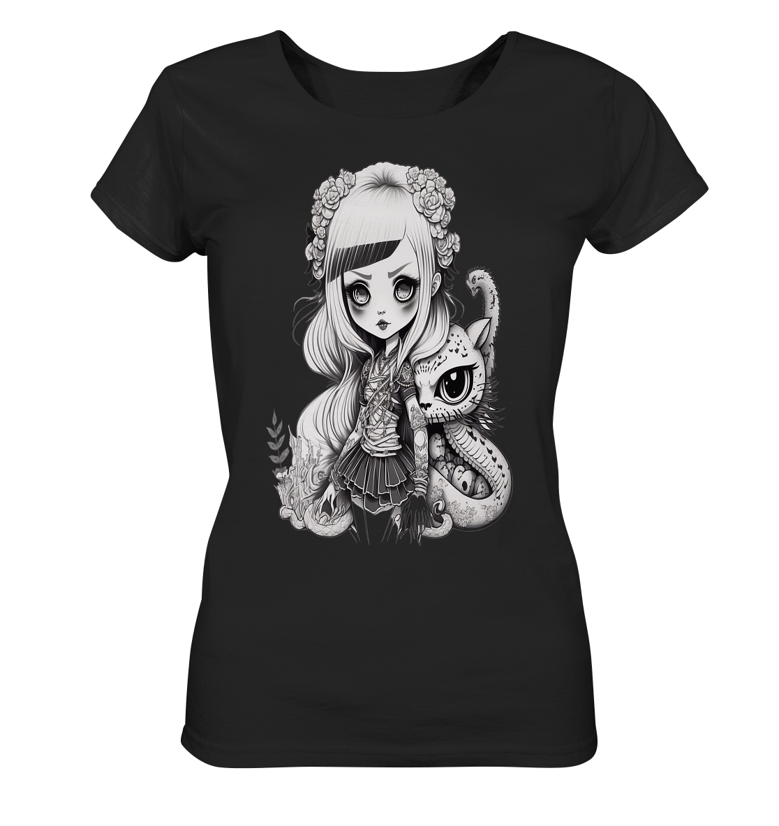 Gothic Manga Doll mit Katze - Ladies Organic Shirt