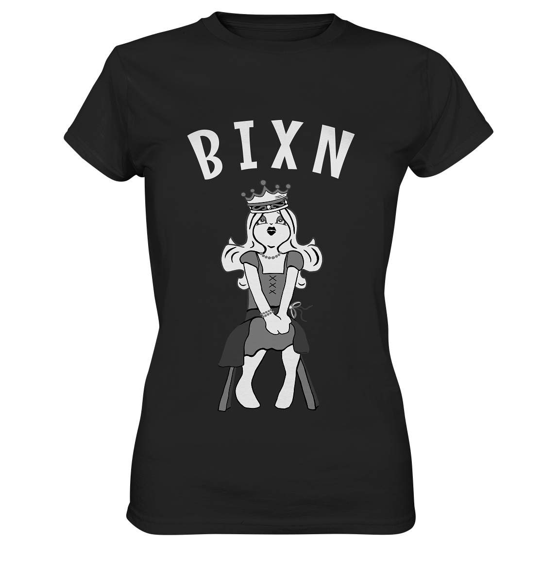 Echt bayrisch! Bixn Prinzessin im Dirndl auf Stuhl - Ladies Premium Shirt