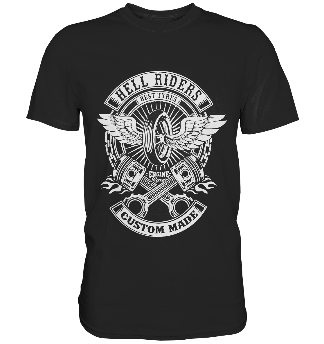 T-Shirt mit Biker Retro Vintage Design „Hell Riders – Custom Made“, lässiges Motorrad Shirt im Oldschool Stil.