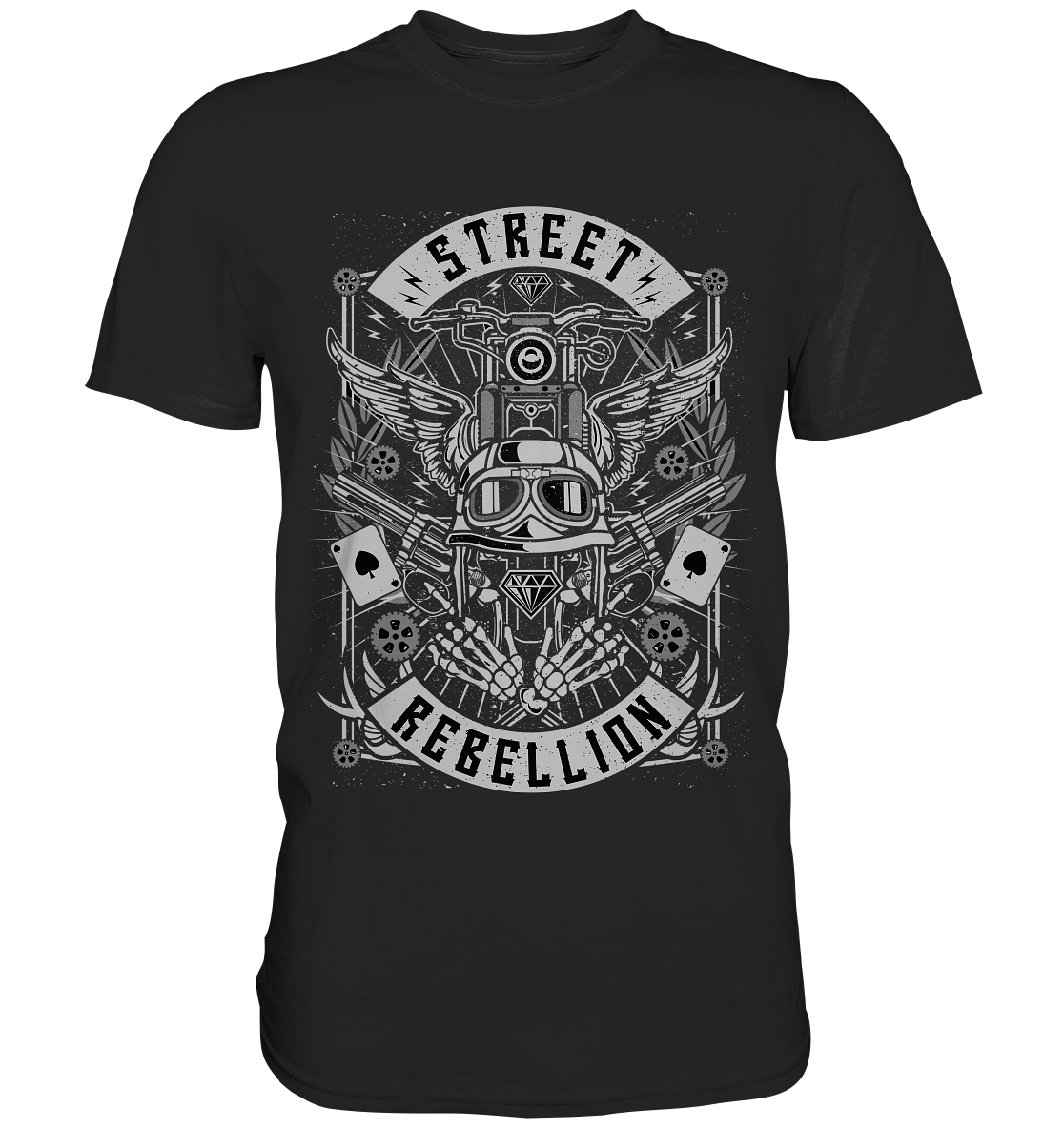 Schwarzes Shirt mit Vintage Street Rebellion Biker Motiv