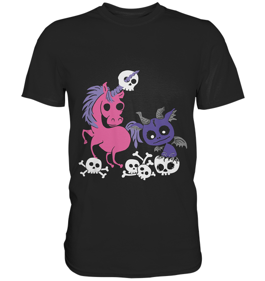Einhorn mit Drache und Skulls. Mystik Fantasy - Premium Shirt