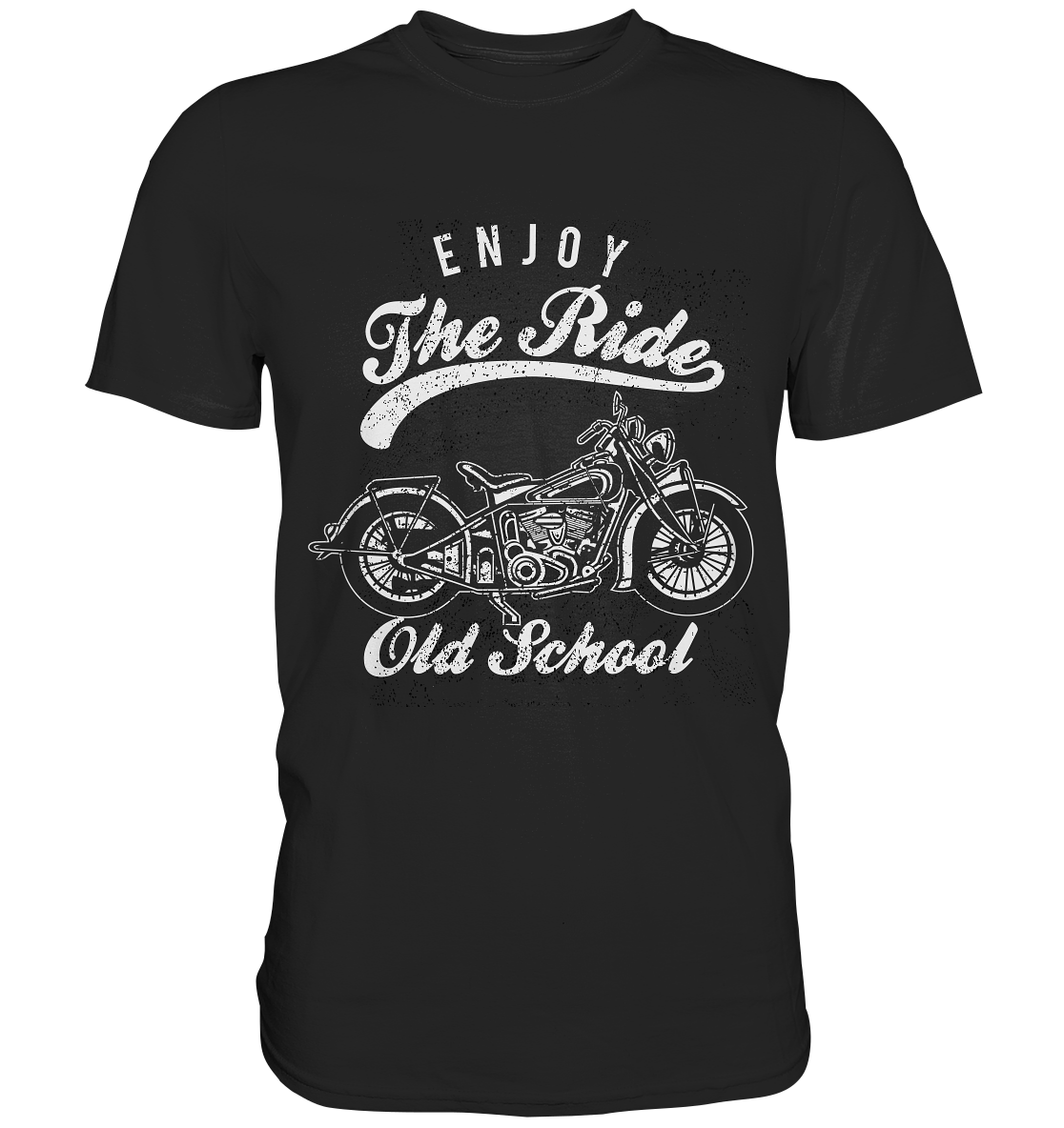 Schwarzes T-Shirt mit Vintage Biker Design und Schriftzug „Enjoy the Ride“, Old School Retro Motorcycle Shirt.