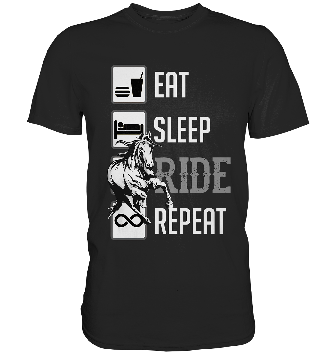 Eat, sleep, ride, repeat. Wildes Pferd - Premium Shirt