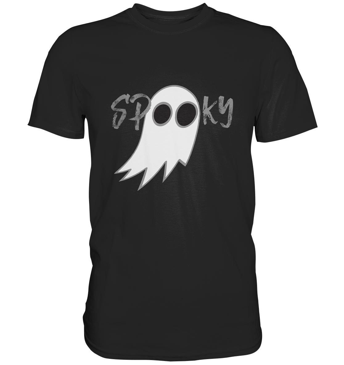 Schwarzes Shirt mit süßem Gespenst und Schriftzug Spooky