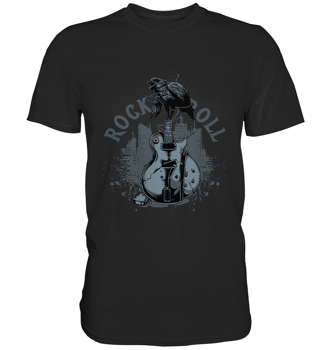 Rock ´n Roll. Gitarre mit Krähe - Premium Shirt