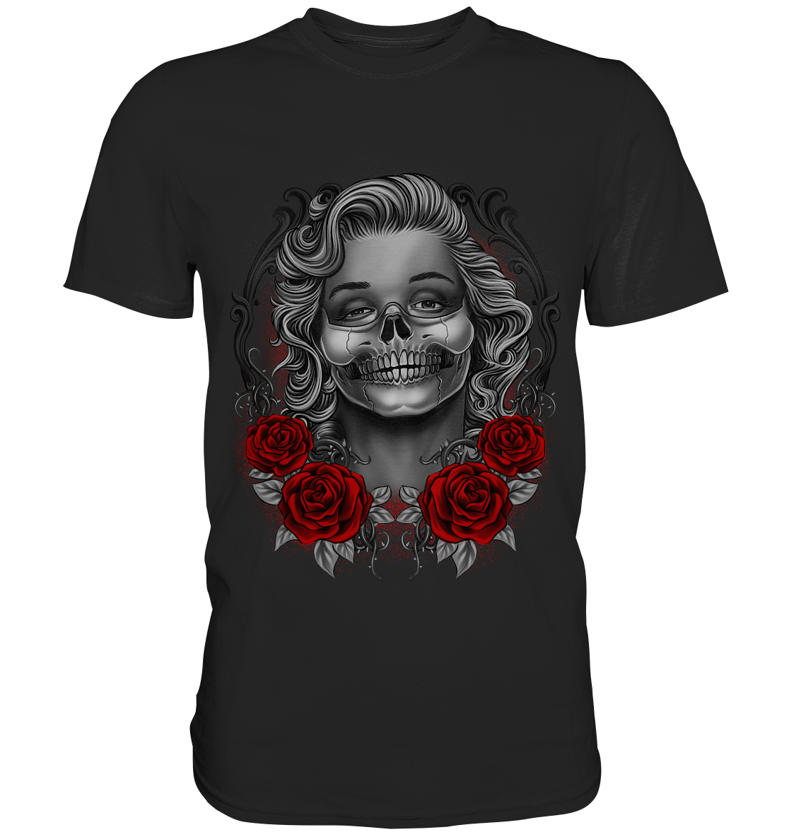 Monroses Skull. Tattoo und Rosen Gothic - Premium Shirt