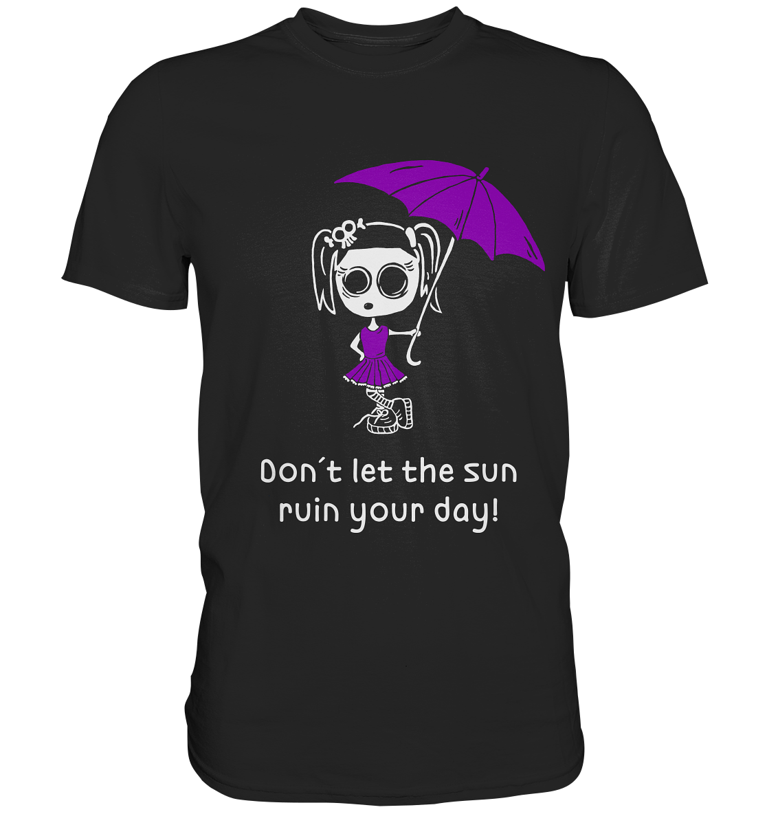 Schwarzes Shirt mit Schriftzug Don’t Let the Sun Ruin Your Day Gothic Style