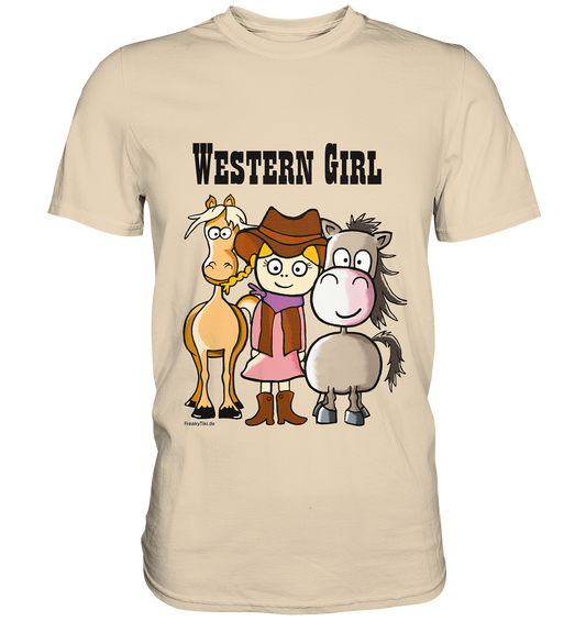 Sandfarbenes Shirt mit Western Girl und zwei Pferden Motiv