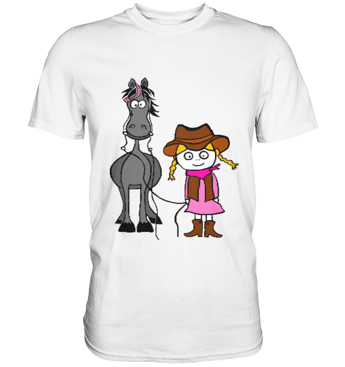 T-Shirt mit liebevollem Motiv: Western-Mädchen mit Ranch-Pferd – ohne Schrift