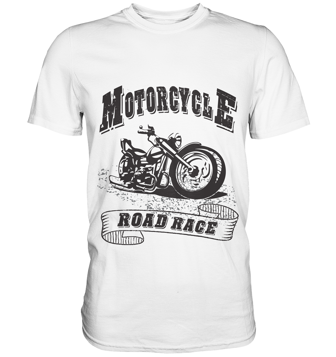 T-Shirt mit Vintage-Chopper und Schriftzug „Motorcycle Road Race“ – klassisches Biker-Design im Retro-Stil.