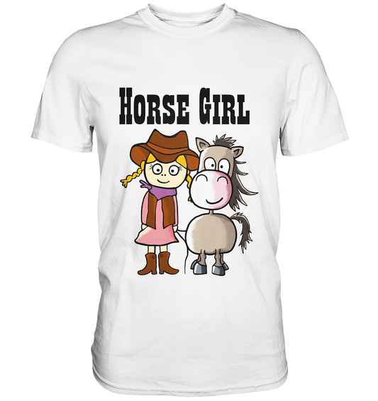 Weißes Shirt mit Westernmädchen, Quarter Horse und Schriftzug Horse Girl