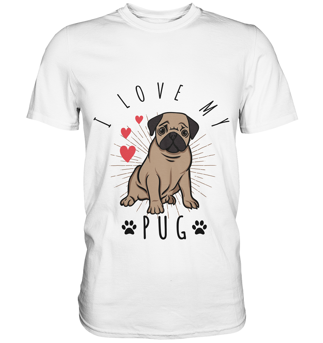 T-Shirt mit süßem Mops und Text „I love my pug“