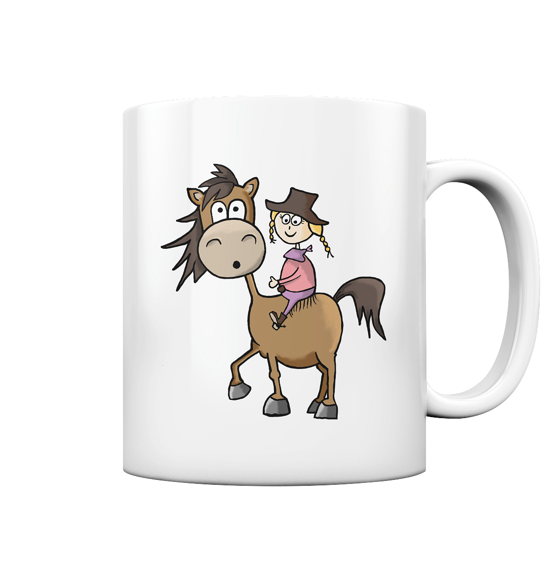 Mädchen mit Cowboyhut und Chaps auf Westernpferd - Tasse glossy