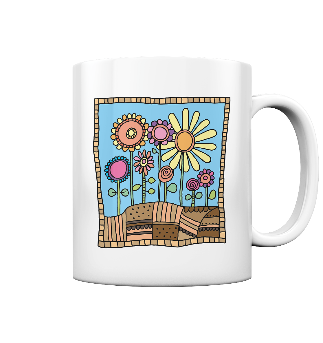 Blumenbeet mit Sommerblumen. Garten Gärtner - Tasse glossy