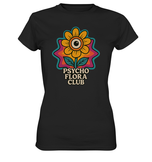 Shirt mit einzelner Blume und „Psycho Flora Club“-Schriftzug