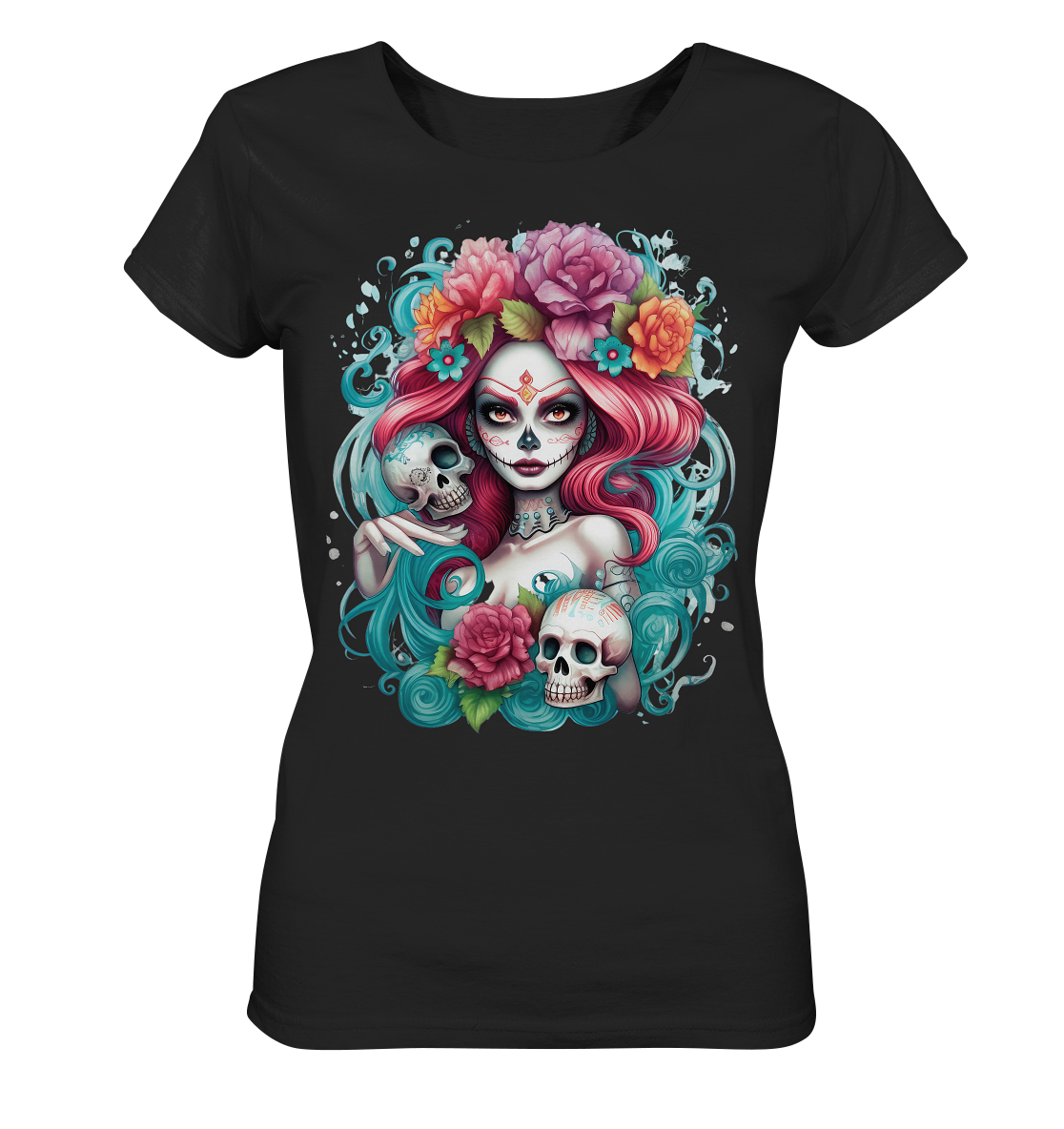 23-1178 Dias de los Muertos Lady Two Skulls - Ladies Organic Shirt