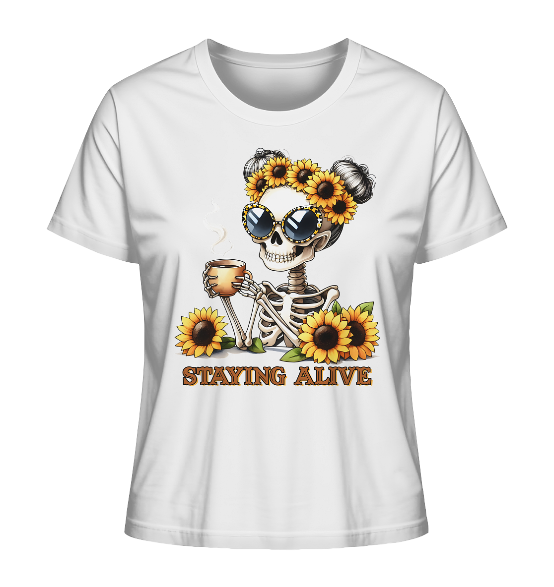 Staying Alive. Skeleton Sonnenblumen & Kaffee - Ladies Organic Shirt