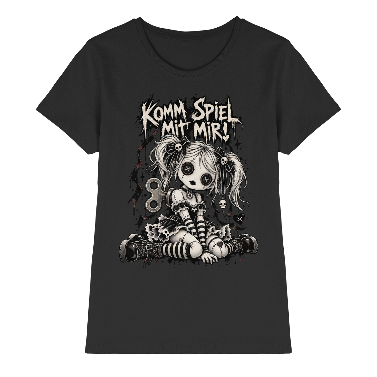 Komm spiel mit mir Gothic Doll Horror Ladies T-Shirt schwarz