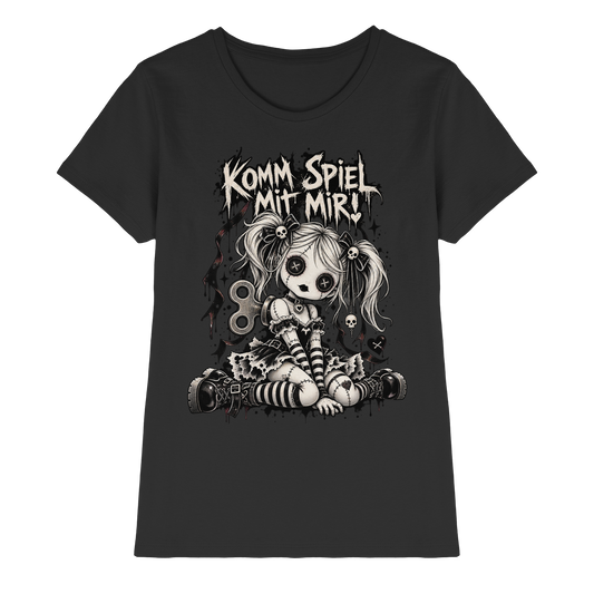 Komm spiel mit mir Gothic Doll Horror Ladies T-Shirt schwarz