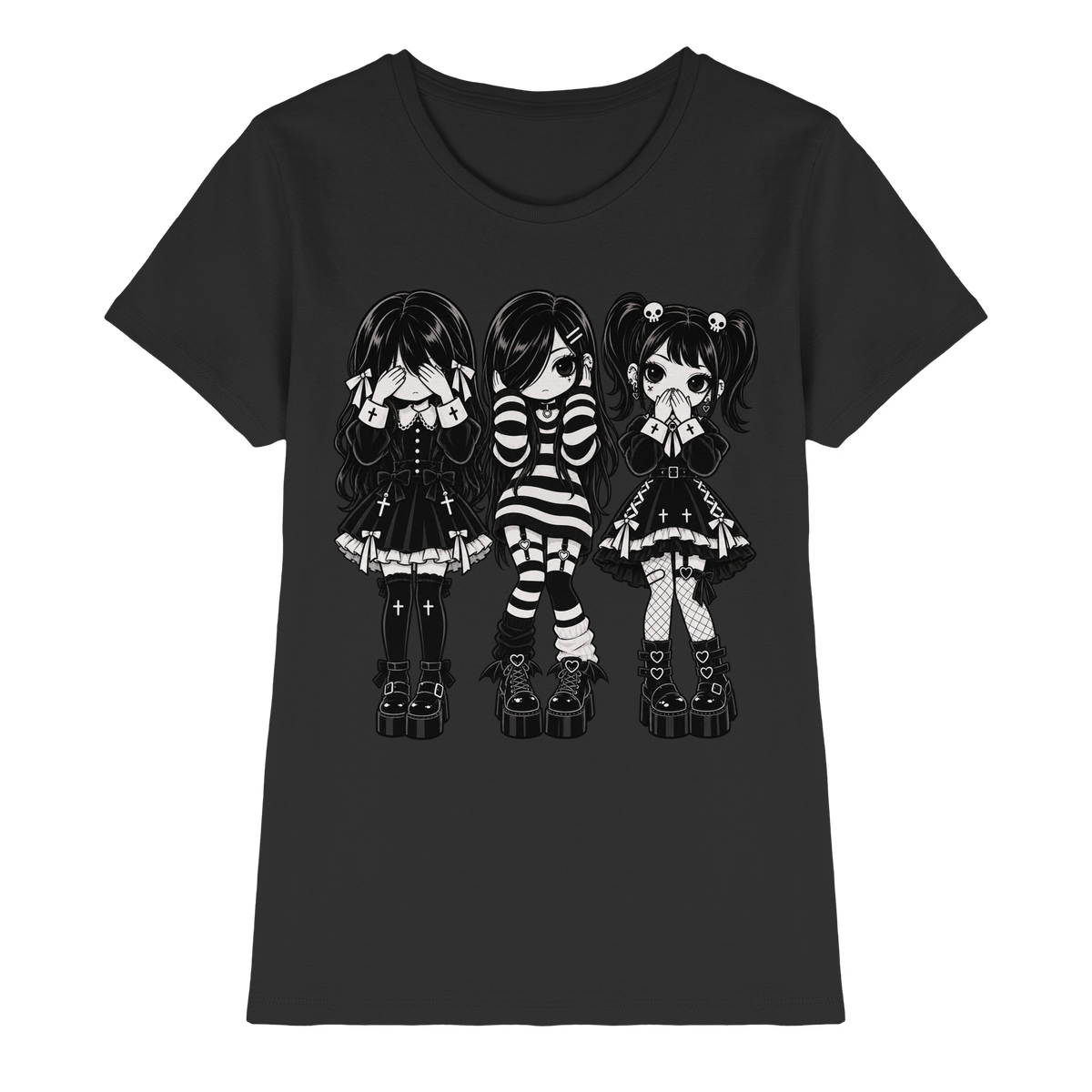 No Evil nichts sehen hören sprechen Ladies T-Shirt schwarz
