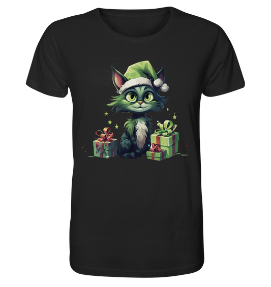 Cute Green Christmas Cat - Organic Shirt