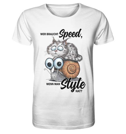 Wer braucht Speed? Katze auf Schnecke - Organic Shirt