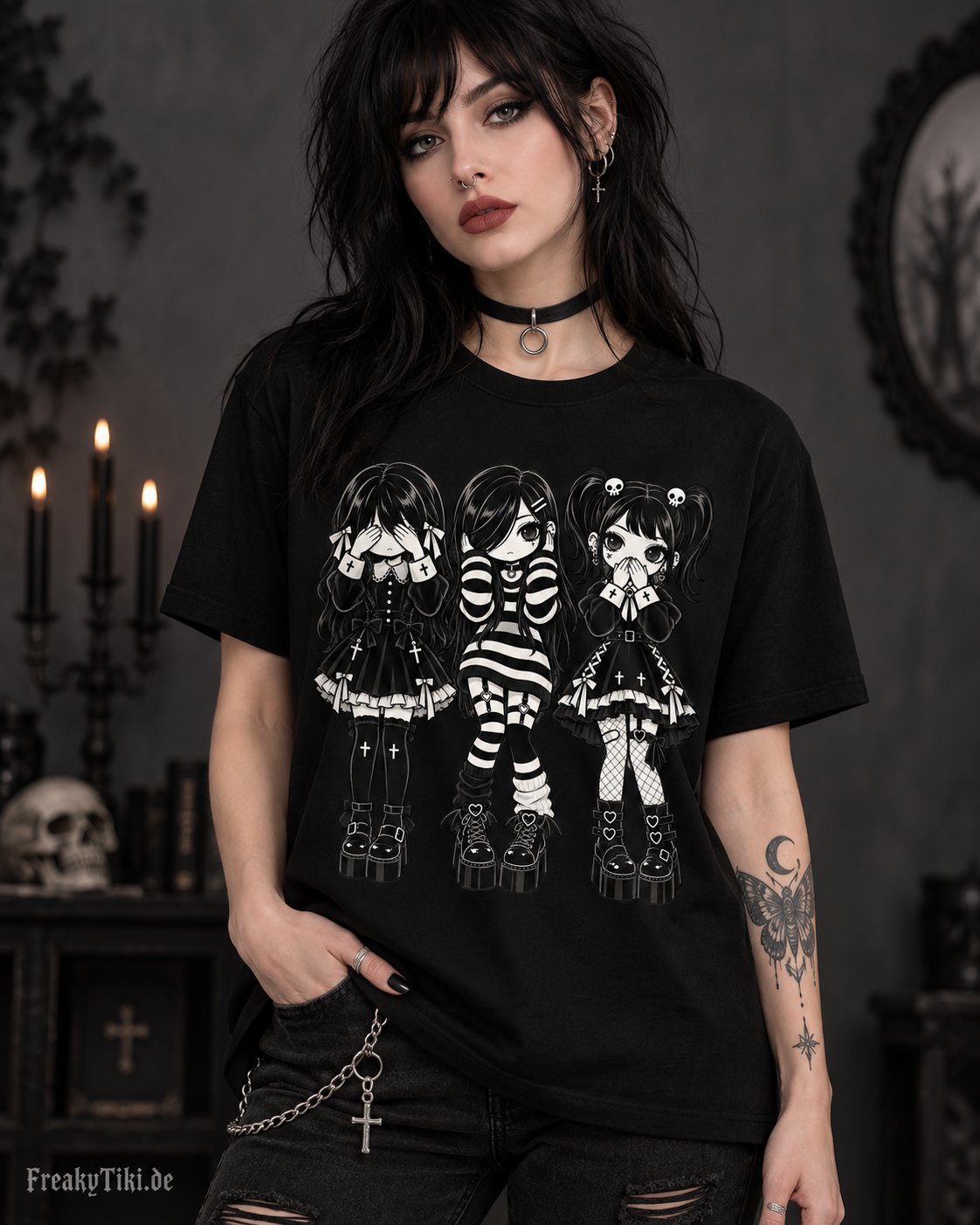 No Evil Ladies T-Shirt nichts sehen nichts hören nichts sprechen am Model