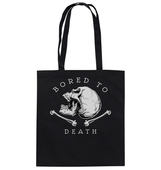 Baumwolltasche mit Skull-Design und Spruch „Bored to death“, leichte Tragetasche aus 100 % Baumwolle, frecher Stil.