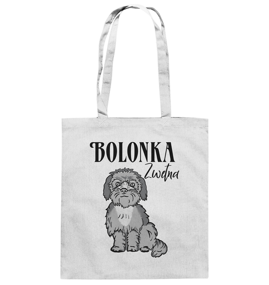 Naturfarbene Baumwolltasche mit grauem Bolonka Zwetna Hundemotiv