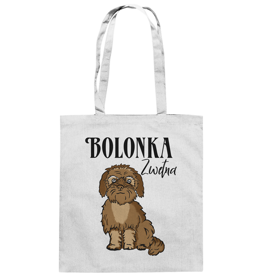 Naturweiße Baumwolltasche mit braunem Bolonka Zwetna Hundemotiv