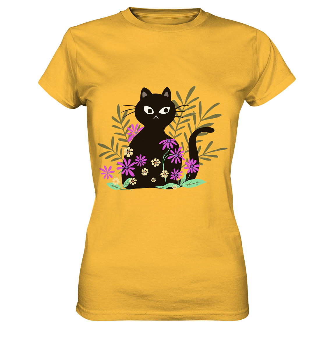 Schwarze Katze mit Blumen - Ladies Premium Shirt
