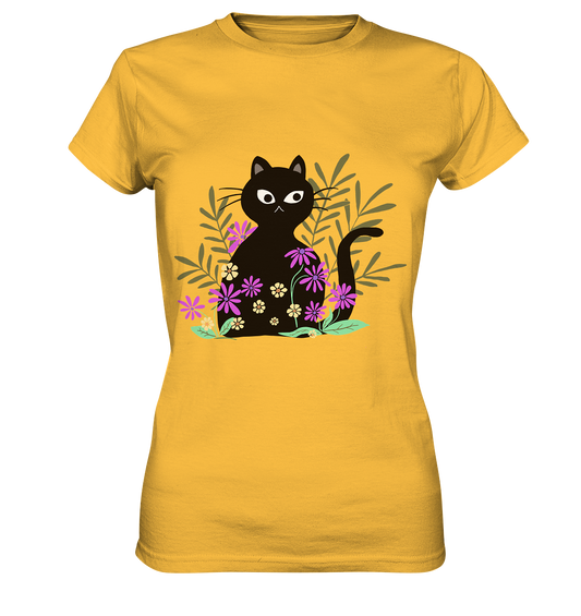 Schwarze Katze mit Blumen - Ladies Premium Shirt