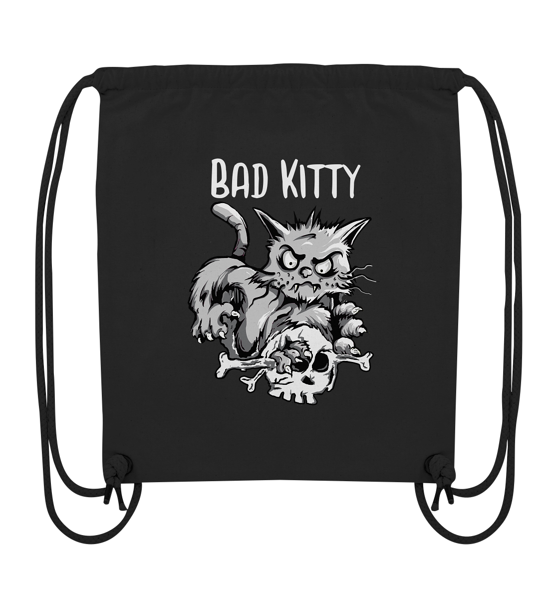 Bad Kitty mit Skull. Böse Gothic Katze - Turnbeutel Gym-Bag