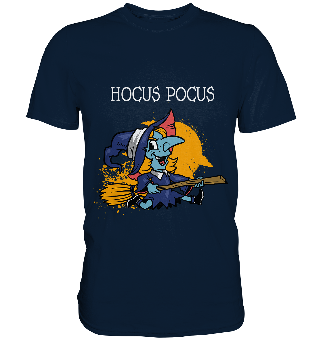 Hocus Pocus Hexe auf Besen - Unisex Premium Shirt