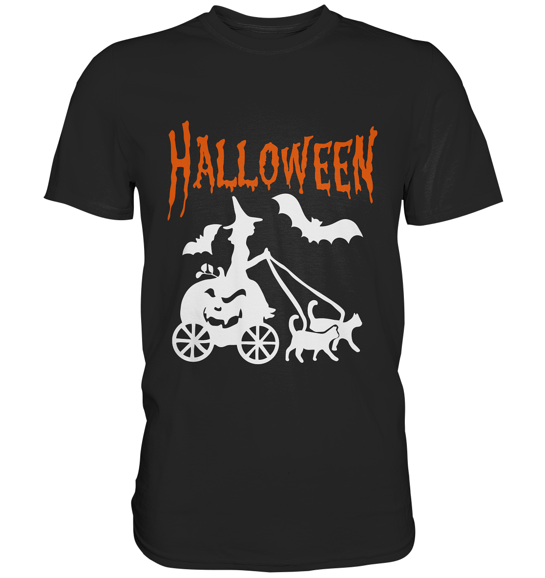Halloween. Hexe mit Katzen-Kutsche - Premium Shirt