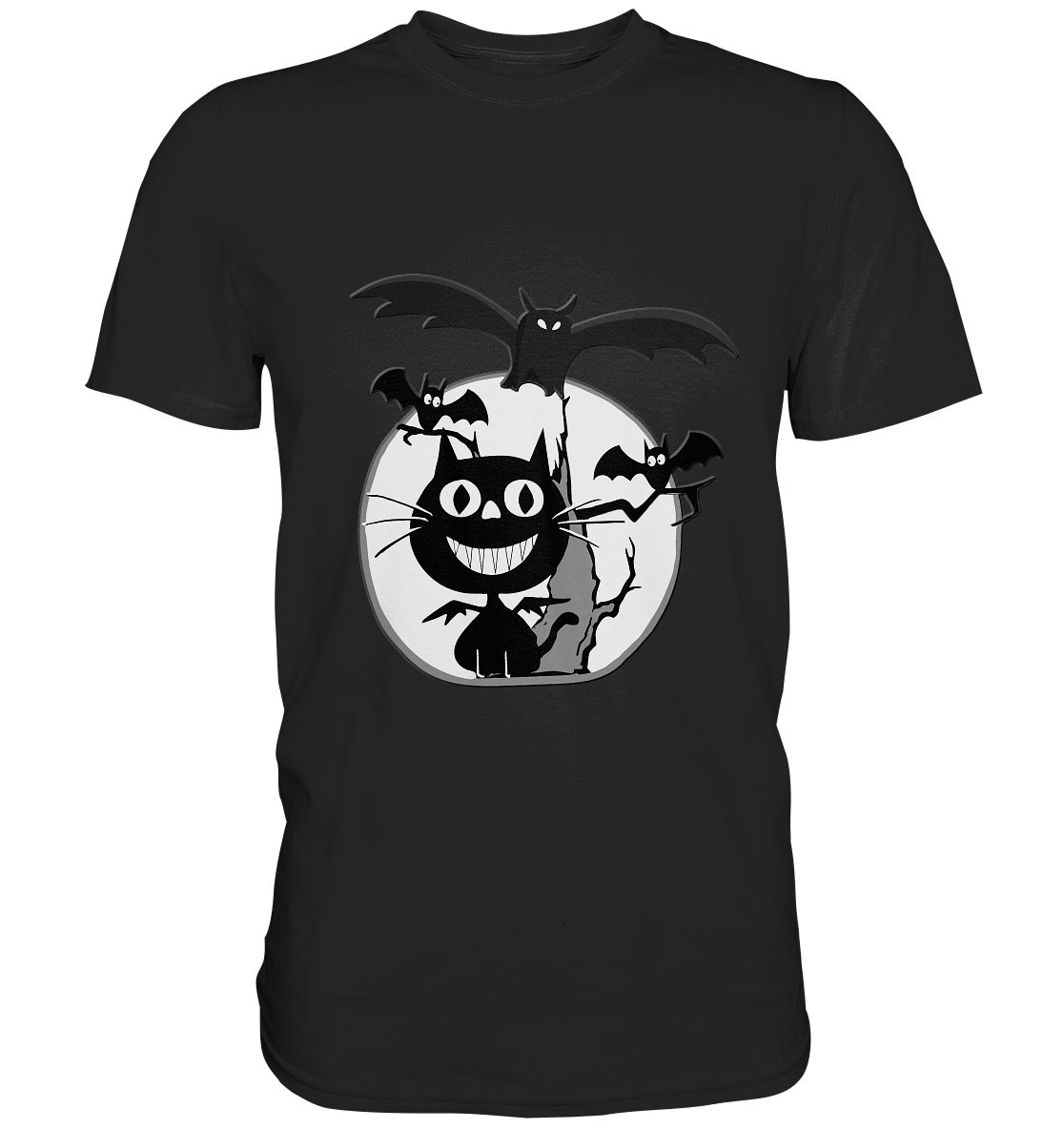 Bat Cat. Dark Kitty mit Fledermäuse - Unisex Premium Shirt