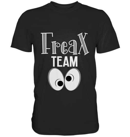 Schwarzes Shirt mit weißem Schriftzug „Freakx Team“, freches Motiv für echte Freax.