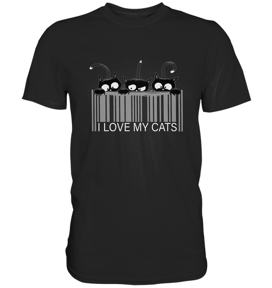 I love my cats. Schwarze Katzen Strichcode - Premium Shirt