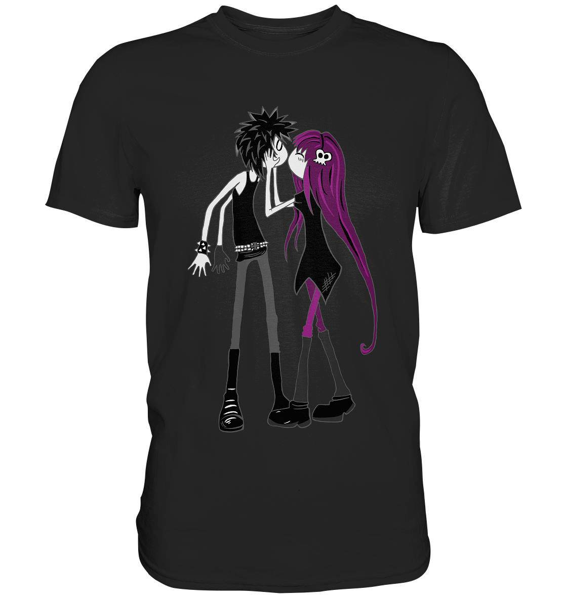 First Kiss. Küssendes Gothic-Punk Paar - Unisex Premium Shirt