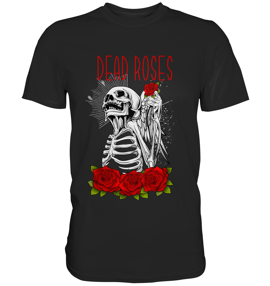 Dead Roses. Gothic Skelett mit Rosen - Unisex Premium Shirt