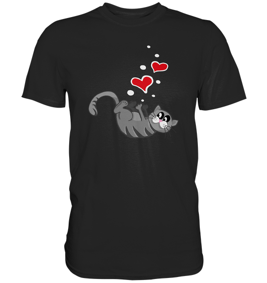 Süße liegende Katze mit Herzen. Cute Cat - Premium Shirt